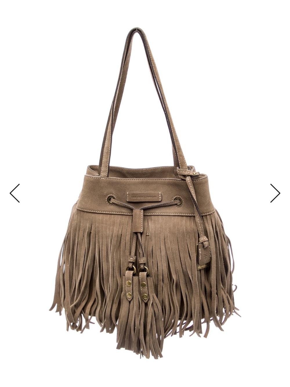Frye Taupe Suede Fringe Drawstring Satchel